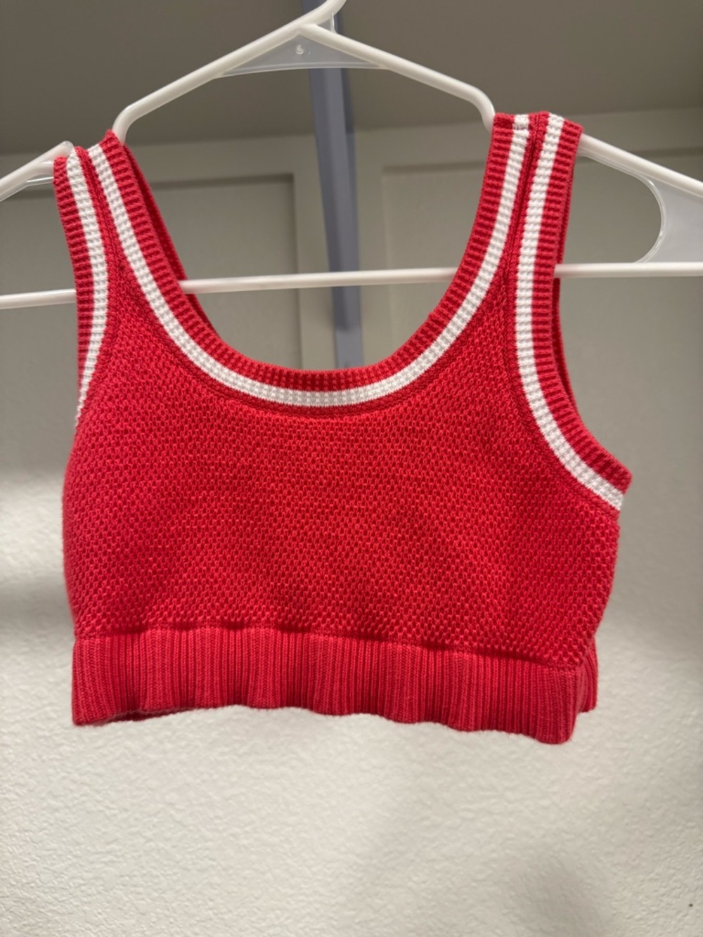 ALO Yoga Red Knit Crop Tank with White Trim